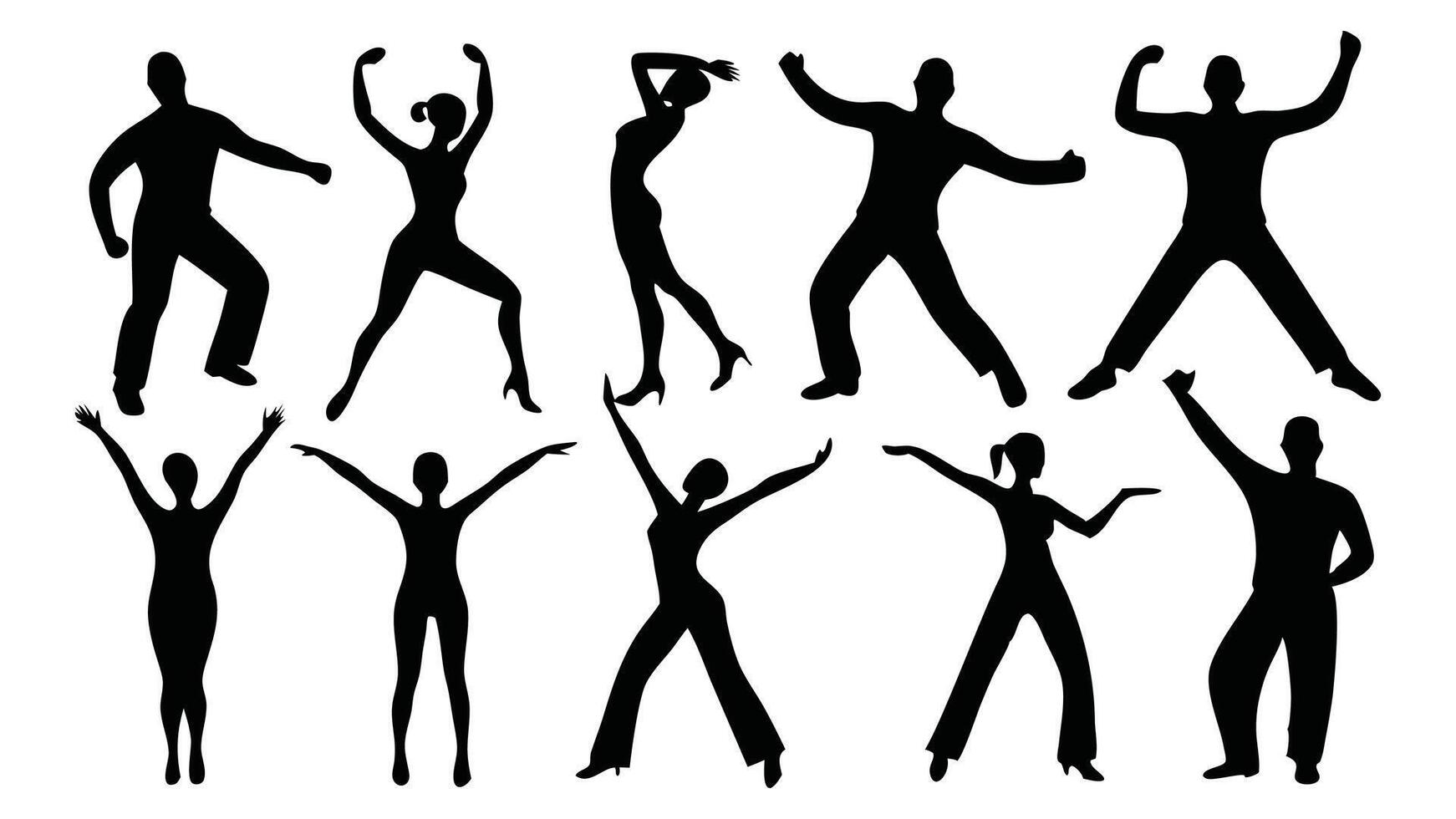 People Dancing set silhouettes isolated flat illustration on white background. vector