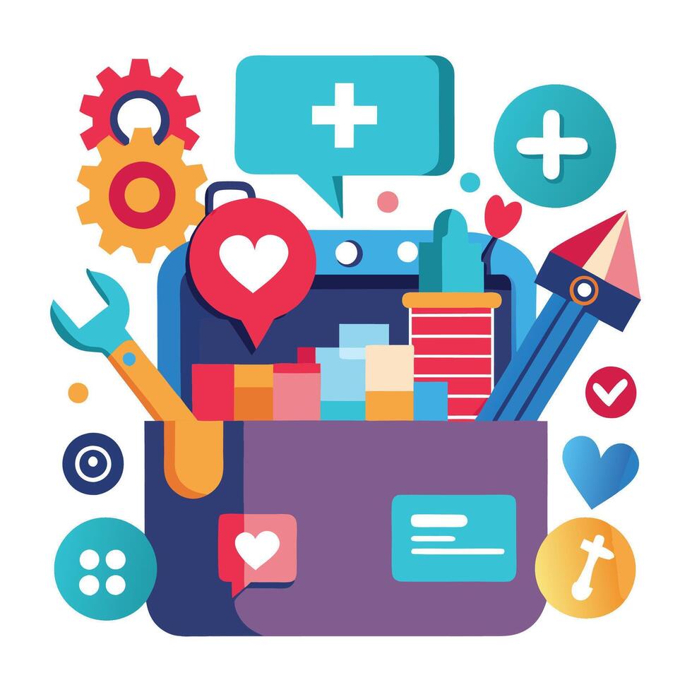 A community manager day illustration with juggling social media icons, people connected via dotted lines, symbolizing nurturing a community vector