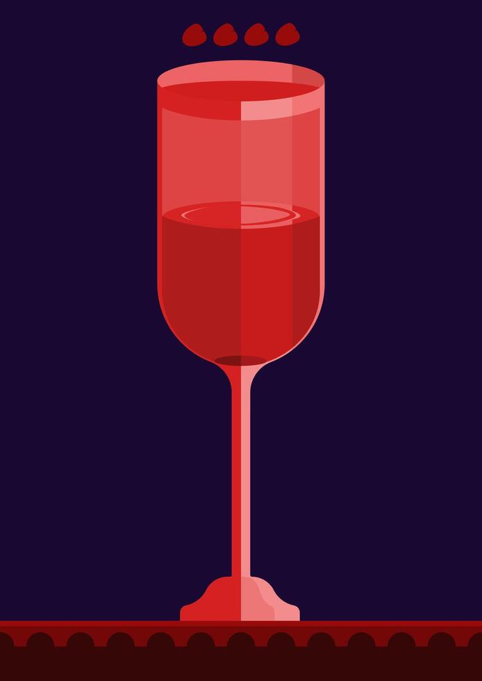 A wine glass with red liquid in it on a dark background vector