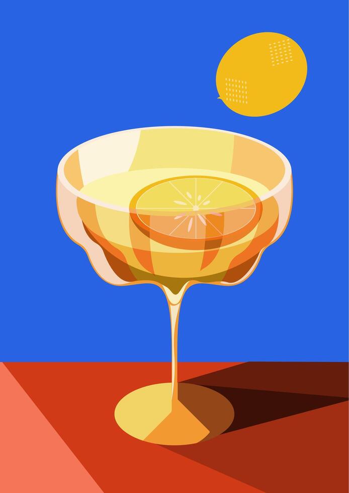 lemon cooctail flat poster vector