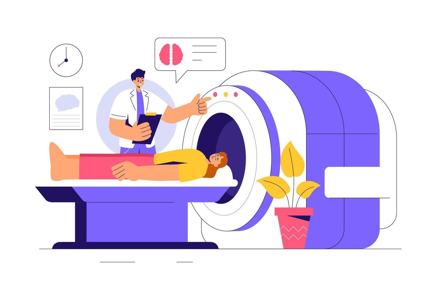 Doctor and Patient Undergoing MRI Scan in a Flat Style Illustration vector