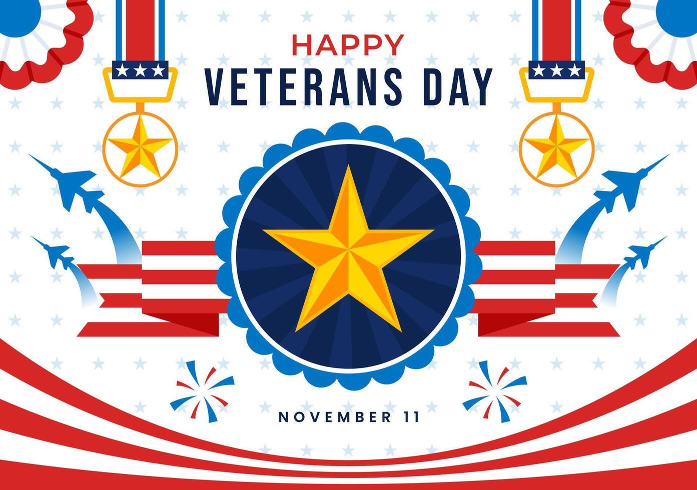 November 11 Veterans Day Artwork with Stars, Stripes, and Service Members vector