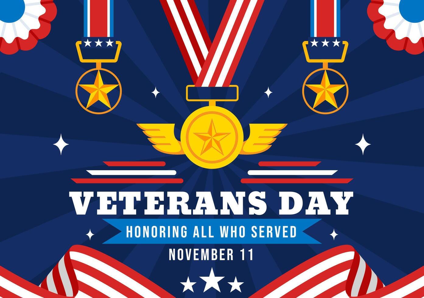 Flat Cartoon Style Veterans Day Graphic with Soldiers Saluting the Flag vector
