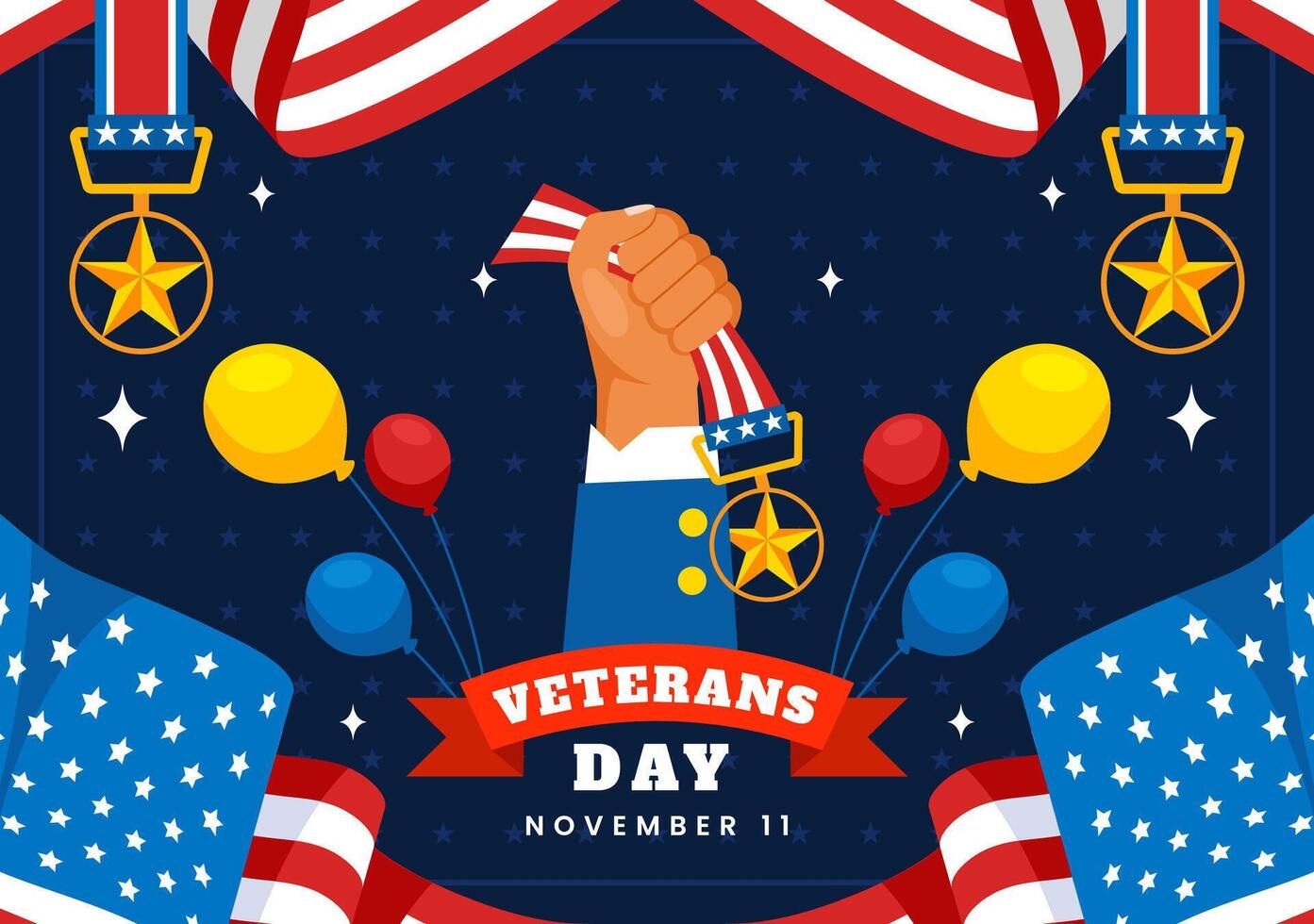 Honoring Veterans Design with Soldiers and USA Flag for November 11 vector