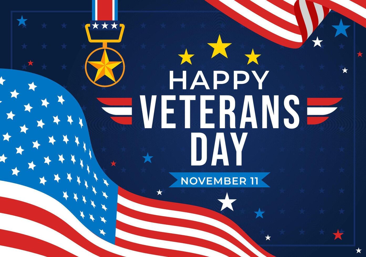 Veterans Day Honoring Military Service with American Flag and Soldiers vector