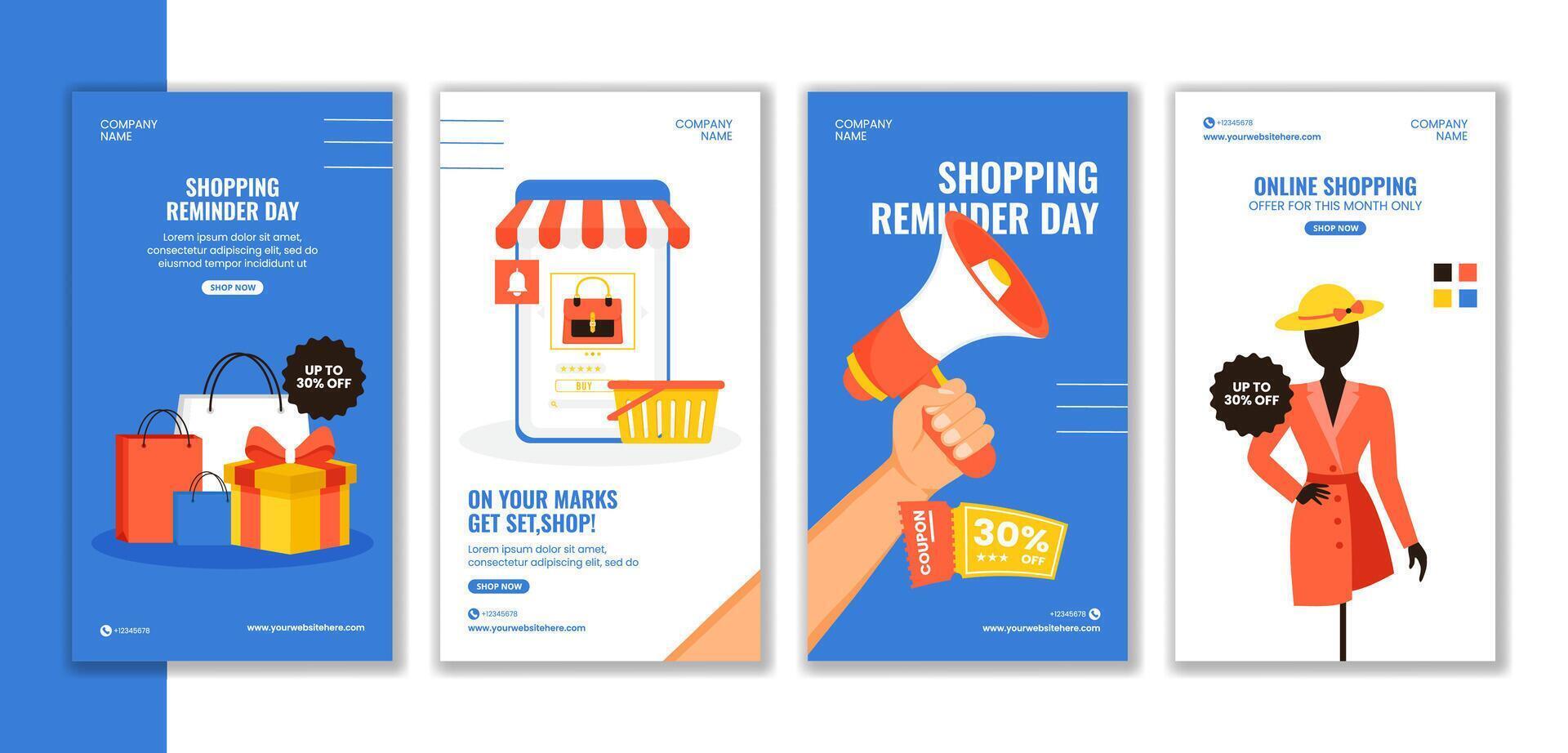 Shopping Reminder Day Social Media Stories Flat Cartoon Hand Drawn Templates Background Illustration vector