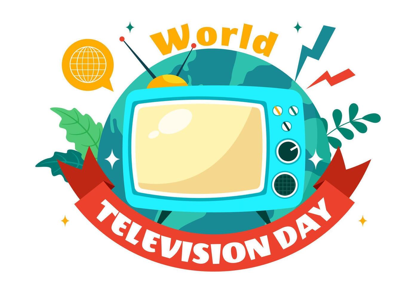 Flat Style Cartoon Illustration for World Television Day with TV and Broadcasting Symbols vector