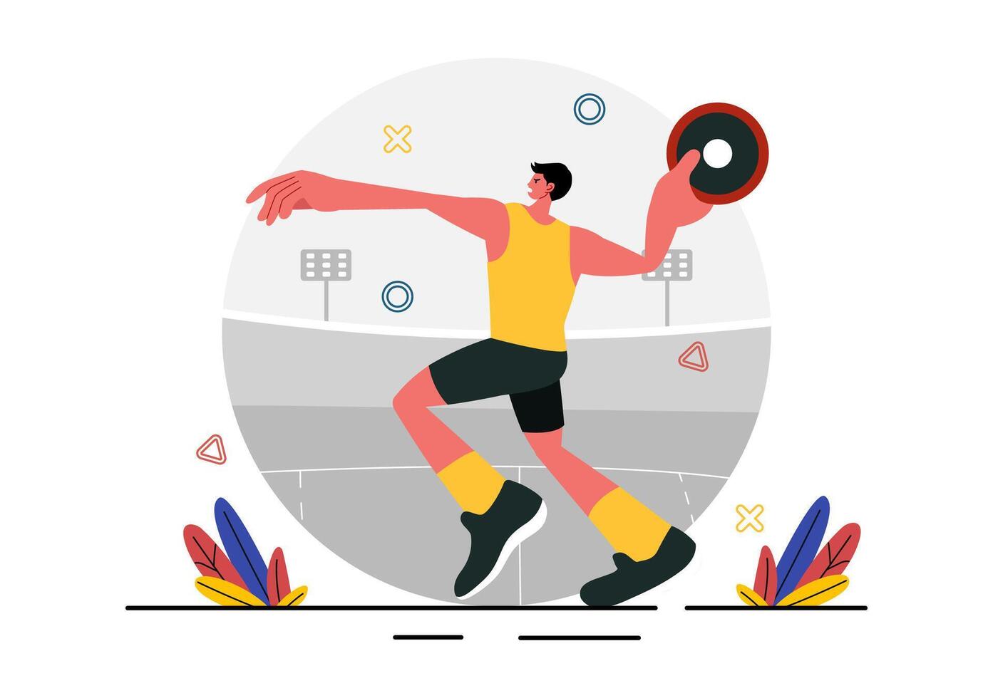 Flat Style Illustration of Discus Throw Athlete Competing in a Sports Championship vector