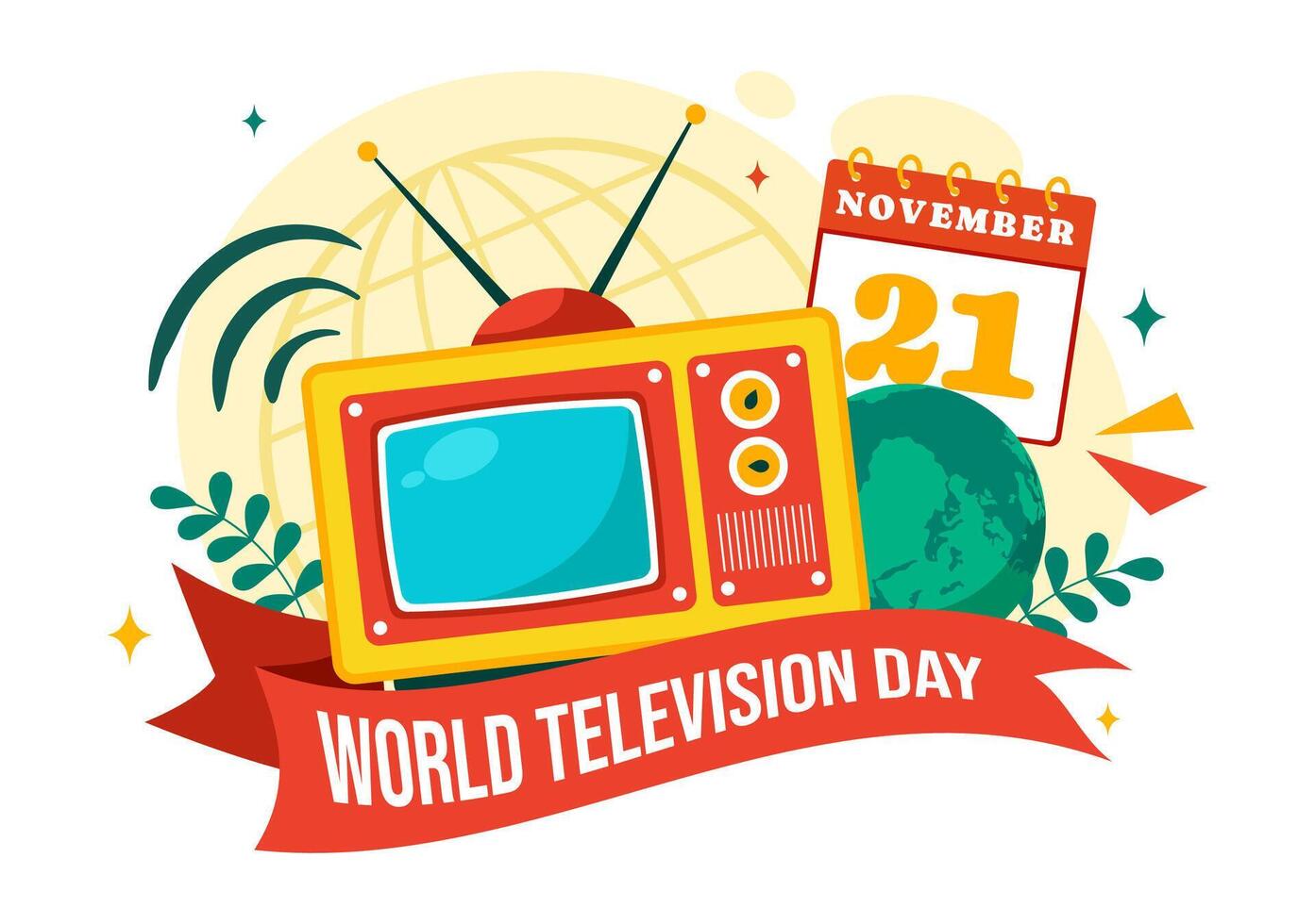 November 21 World Television Day Featuring TV and Broadcasting in Cartoon Style vector