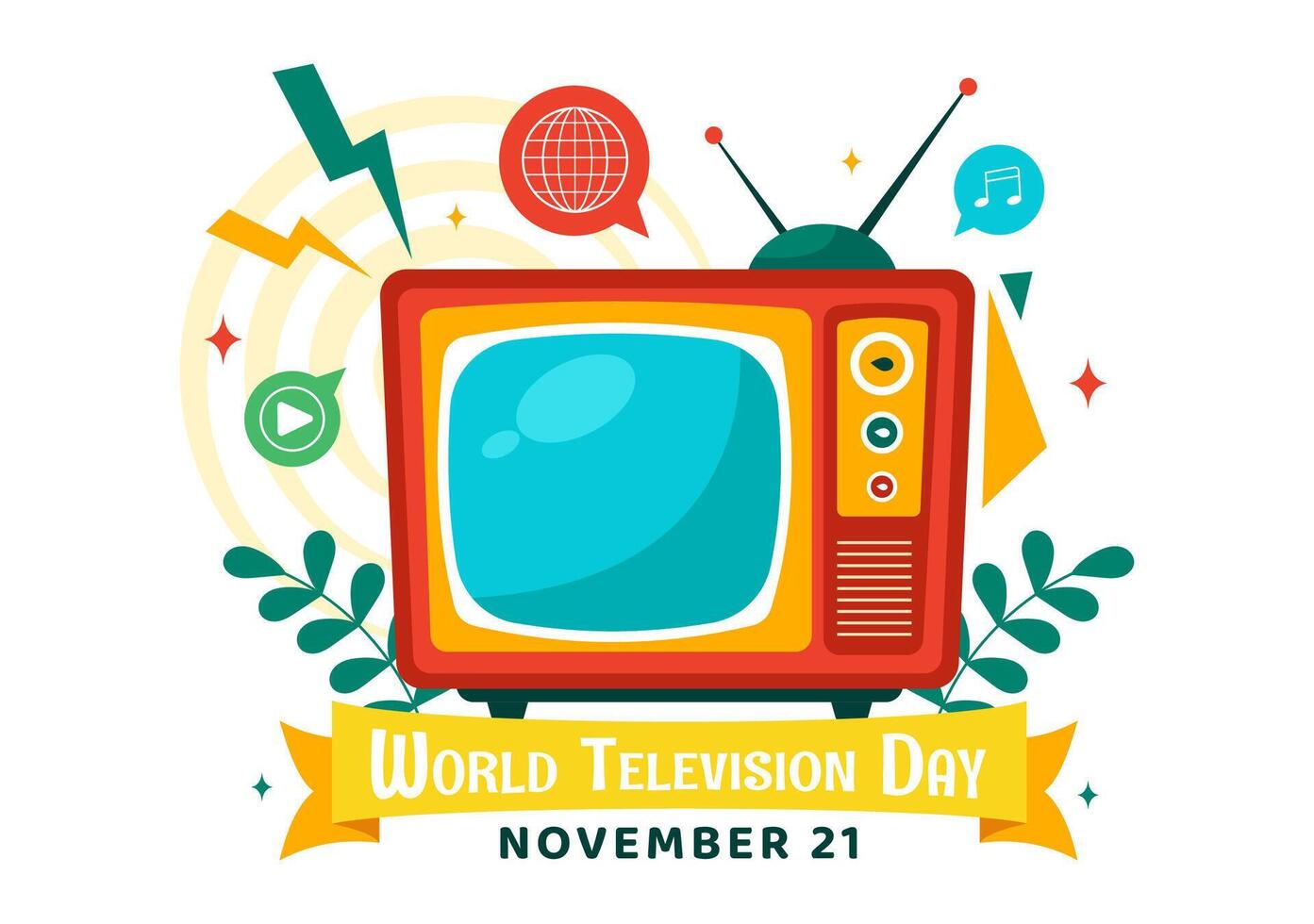 World Television Day Cartoon Art with TV and Media Broadcast Elements on November 21 vector