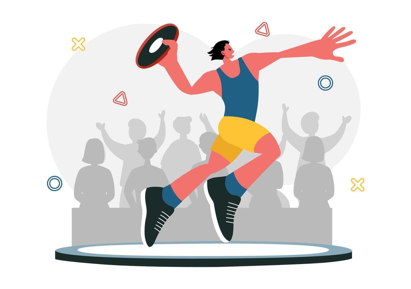 Athletics Illustration of Discus Throw with a Competitor Throwing a Wooden Disc in Cartoon Background vector