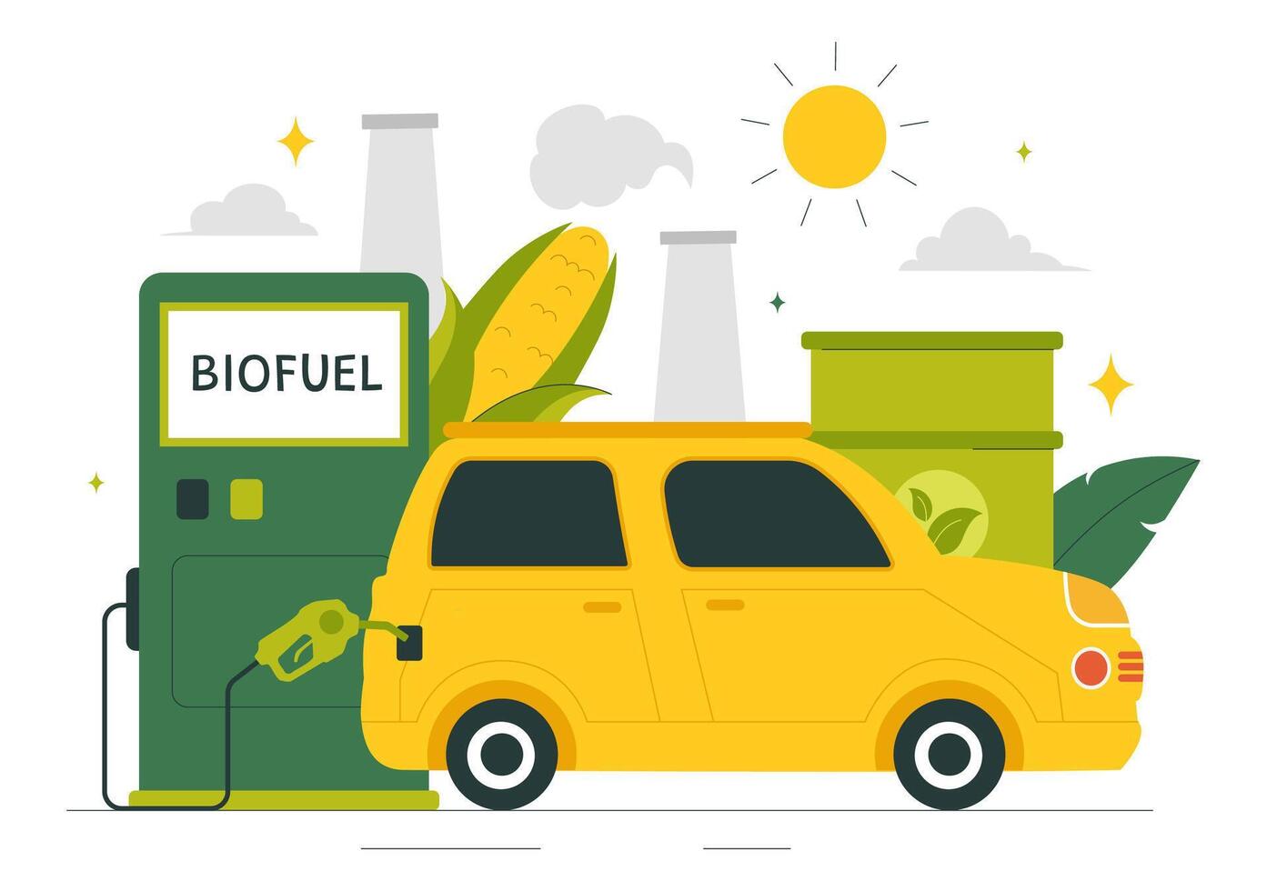 Green Energy Biofuel Production from Natural Plants and Organic Materials in a Cartoon Illustration vector
