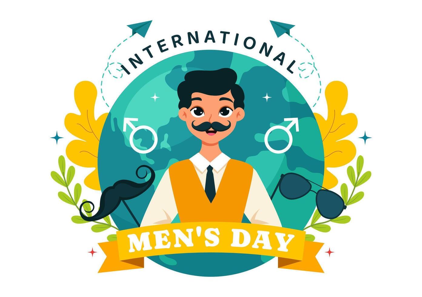 Men's Day Illustration on November 19 with Mens Items like Ties and Beards in Flat Style vector