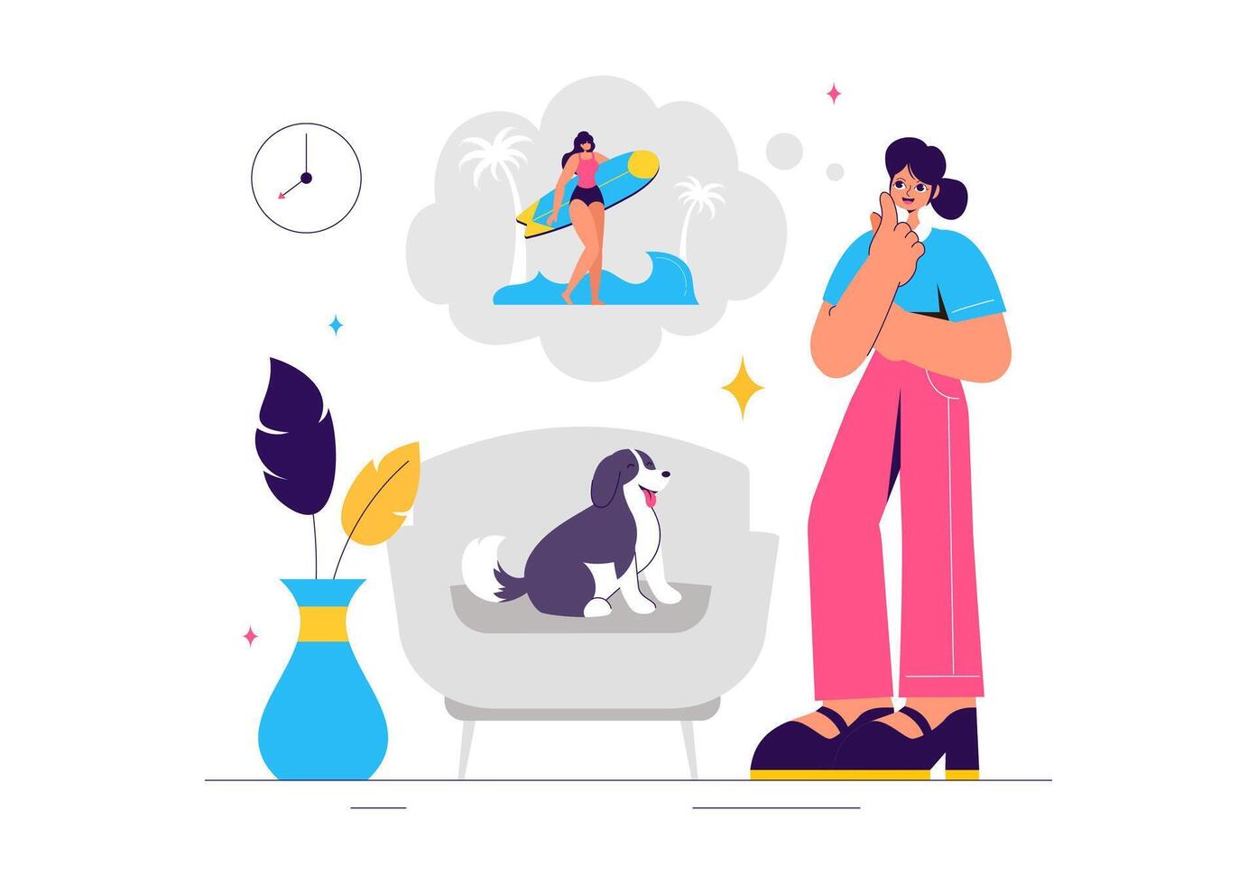 Art of People Dreaming with Imaginative Bubbles in Cartoon Style vector