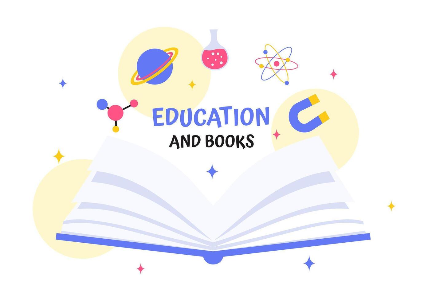 Cartoon Style Illustration of Students and School Books in a Flat Educational Background vector