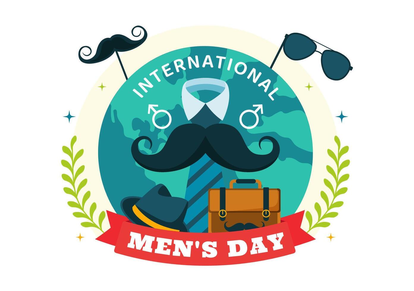 International Men's Day Celebration with Men's Accessories and Iconic Symbols in Flat Style vector