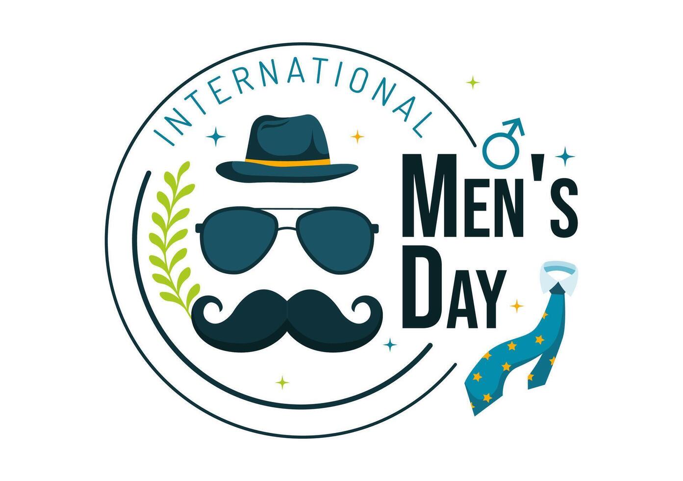 Men's Day Art with Flat Cartoon Design Featuring Ties, Mustaches, and Other Men's Symbols vector