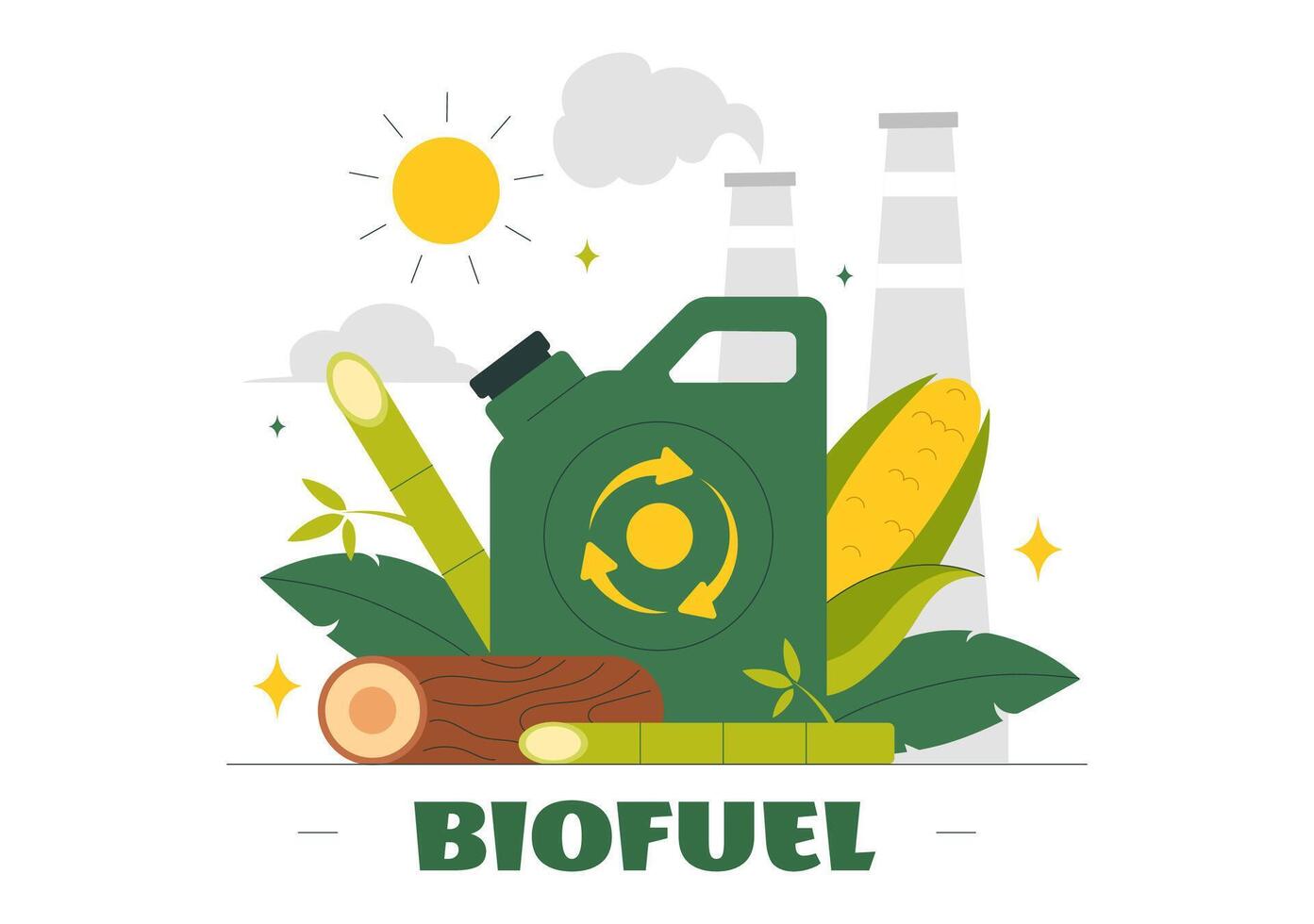 Natural Biofuel Sources and Biogas Production from Plants in a Cartoon Background Design vector