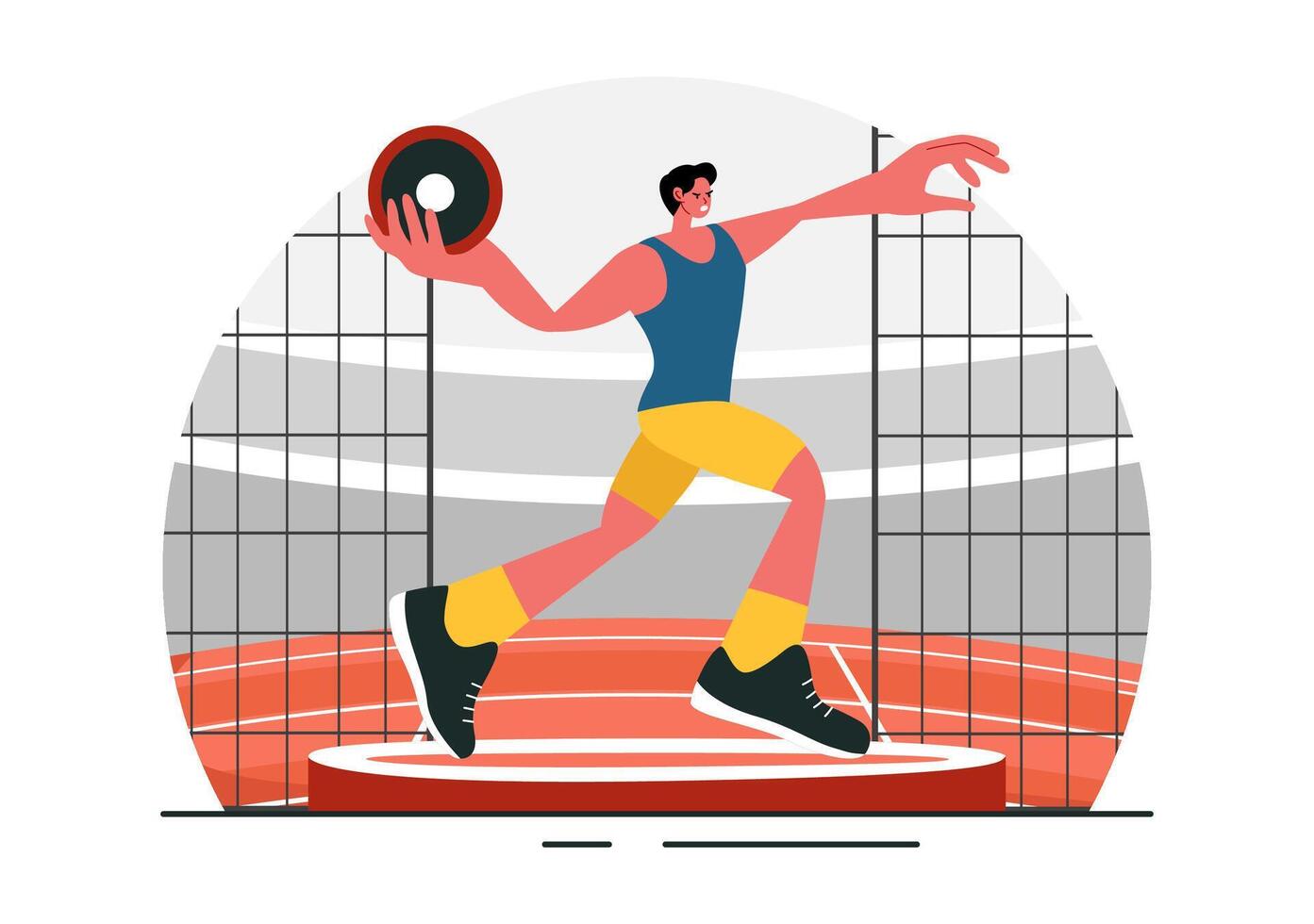 Discus Throwing Art Showing an Athlete Competing in a Sports Championship in Flat Style Background vector