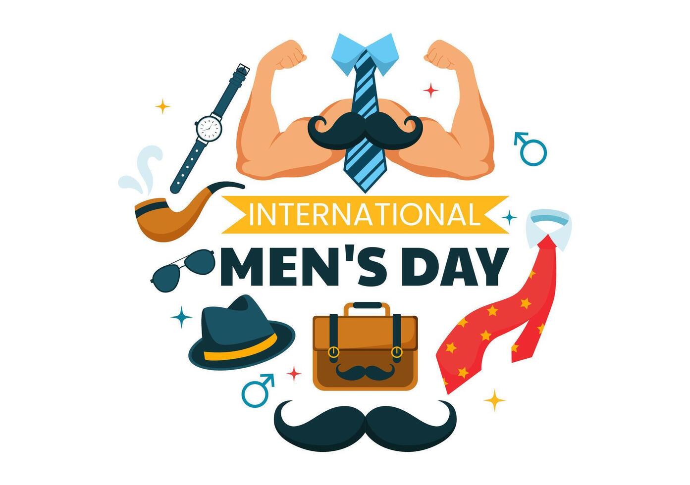 Illustration Celebrating International Men's Day with Accessories in Flat Style Background vector