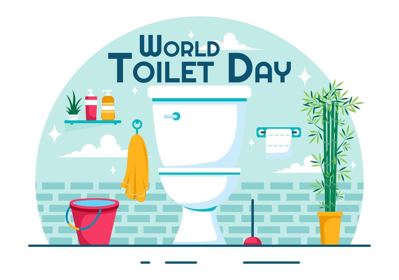 Flat Style Cartoon Background for World Toilet Day with Hygiene Products on November 19 vector