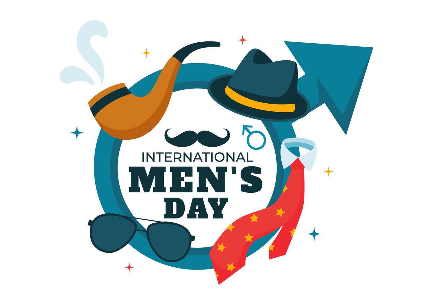 November 19 International Men's Day with Flat Cartoon Accessories for Men vector