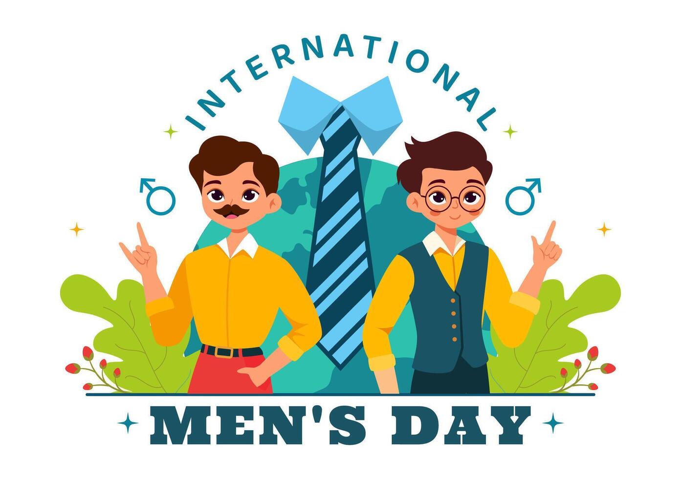 International Men's Day Celebration Illustration with Ties, Mustaches, and Men's Essentials in Flat Style vector