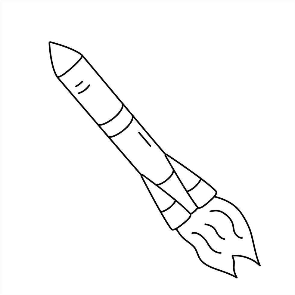 Black line illustration of space rocket. vector