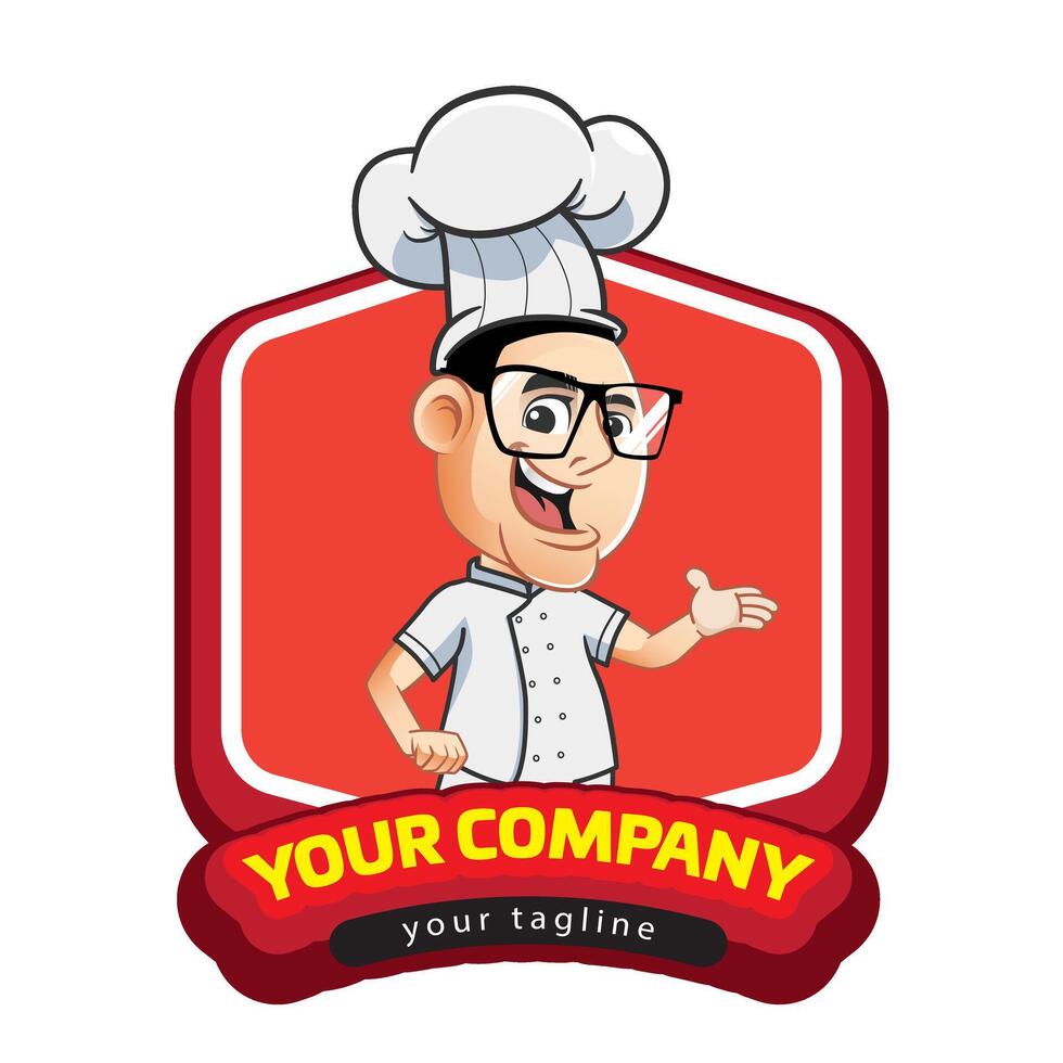 Happy chef cartoon character logo template vector