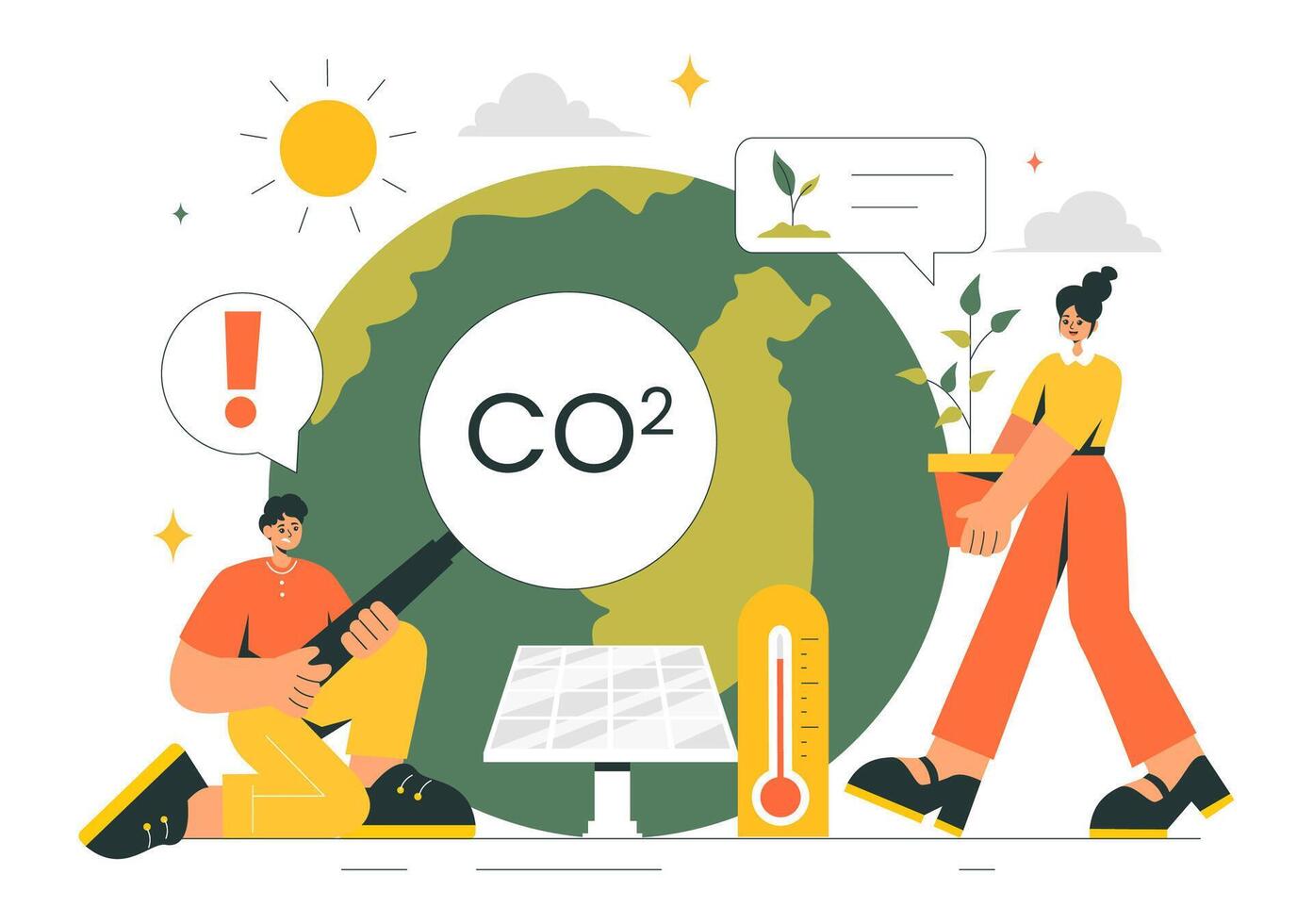 Carbon Dioxide Emission and Climate Change Illustration for Environmental Awareness vector