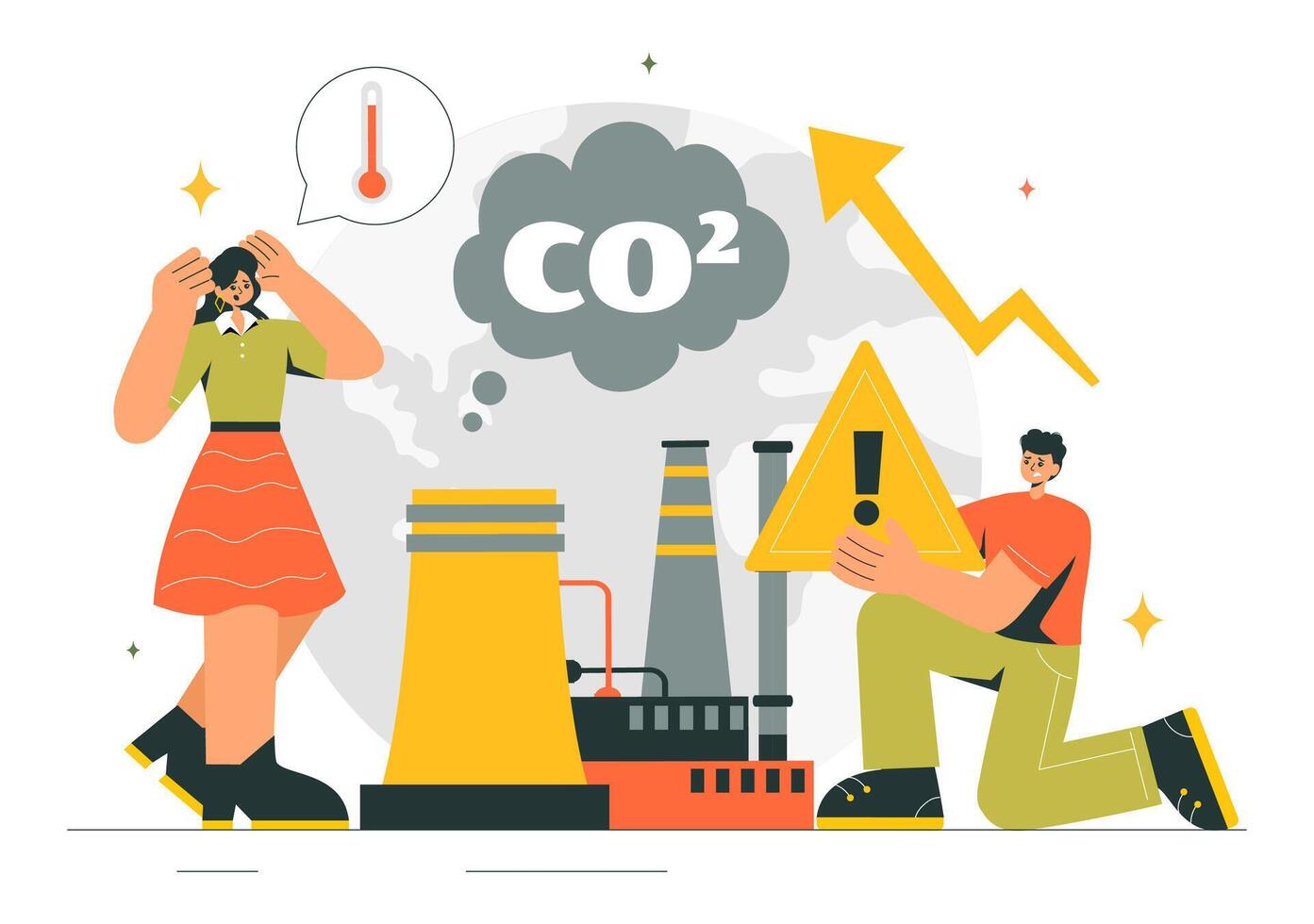CO2 Pollution Art to Raise Awareness on Climate Change from Factories and Vehicles vector