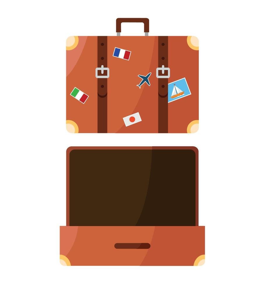 Suitcase icon. Open and closed suitcase for things, travel. vector