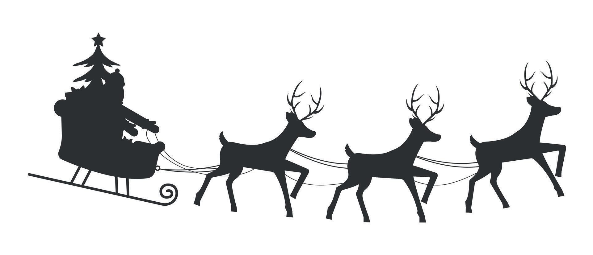 Santa with his reindeer in a harness. vector