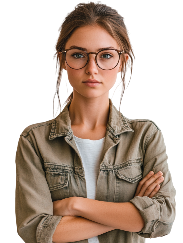 A woman wearing glasses and a jacket png