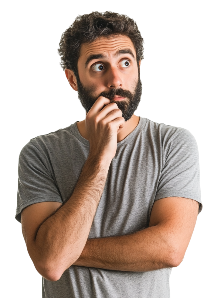 A man with a beard and a beard is thinking png