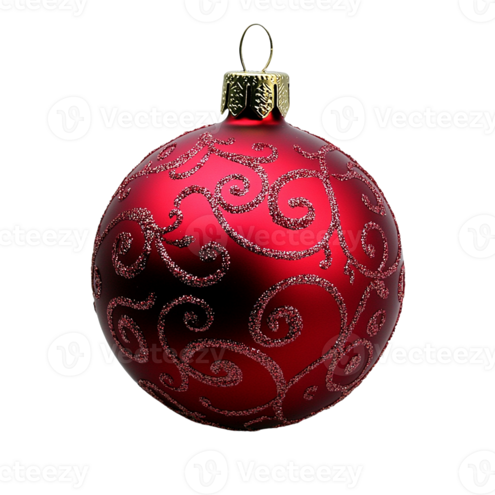 A red christmas ball with a gold ornament on it png