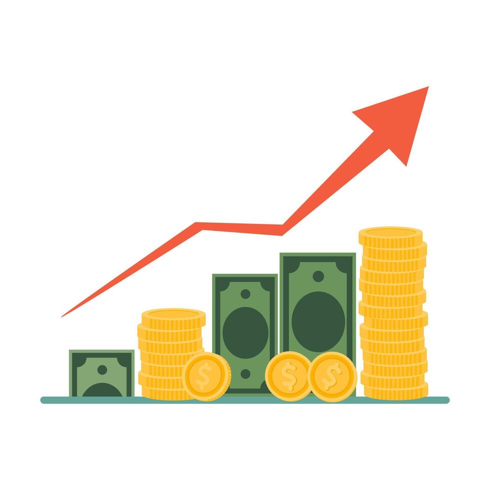 Money Growth Concept with Coins and Banknotes vector