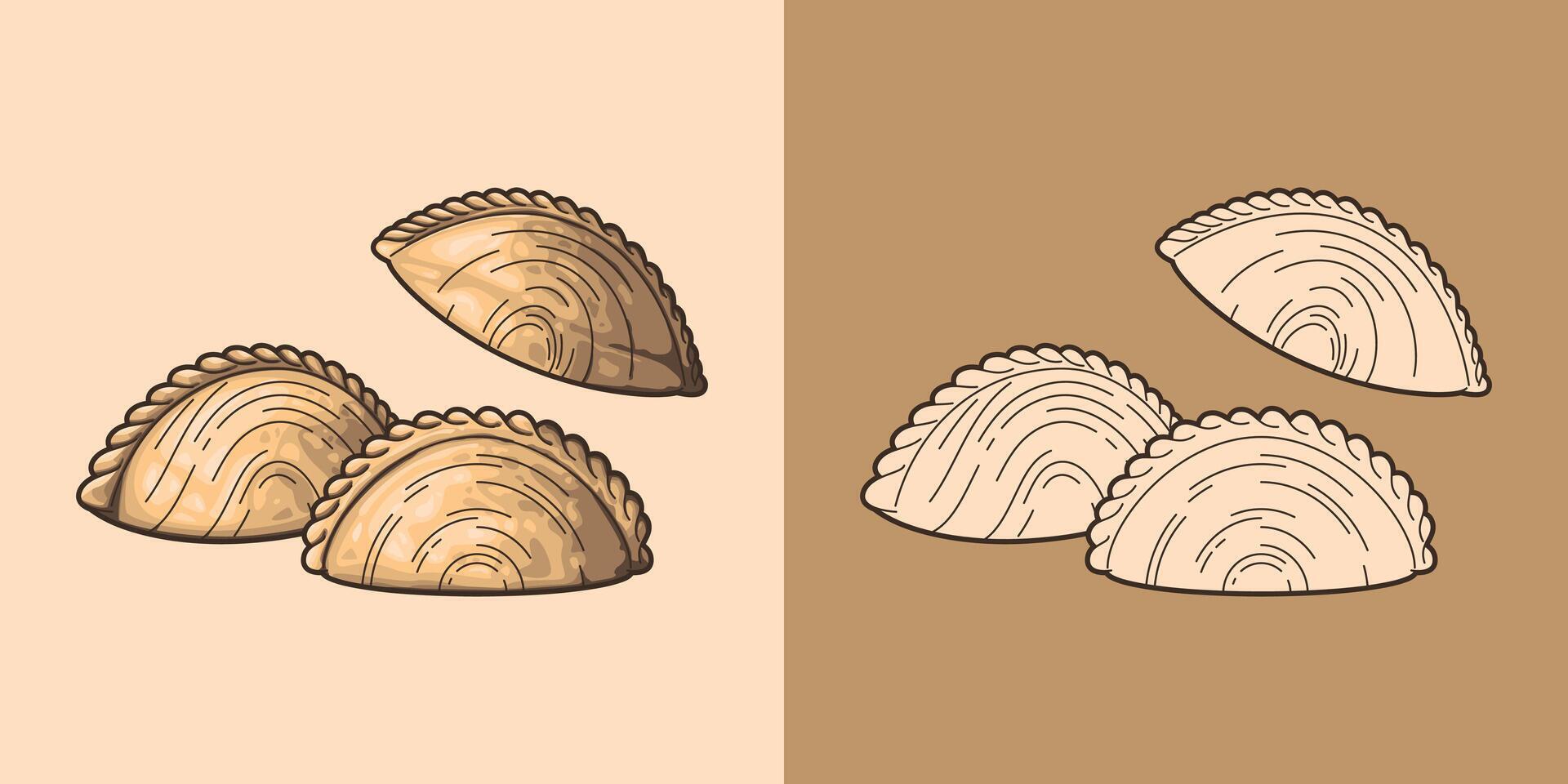 Delicious and yummy Curry Puff, Karipap, Empanadas., South East Asia traditional dessert, food. vector