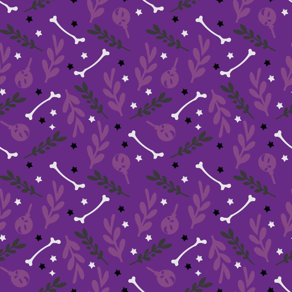 Halloween seamless pattern with bones and doodles. vector
