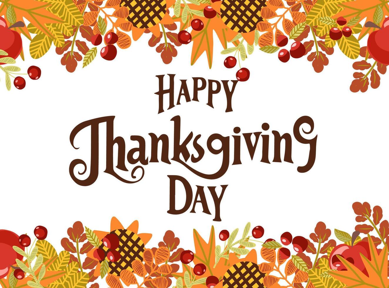 Thanksgiving Day greeting card with hand drawn fall leaves.. vector