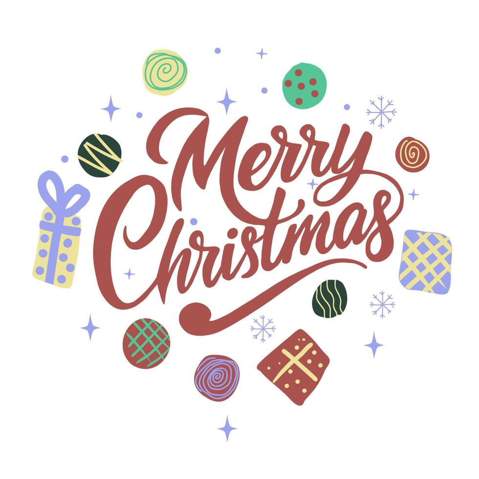 Merry Christmas greeting card with doodles. vector