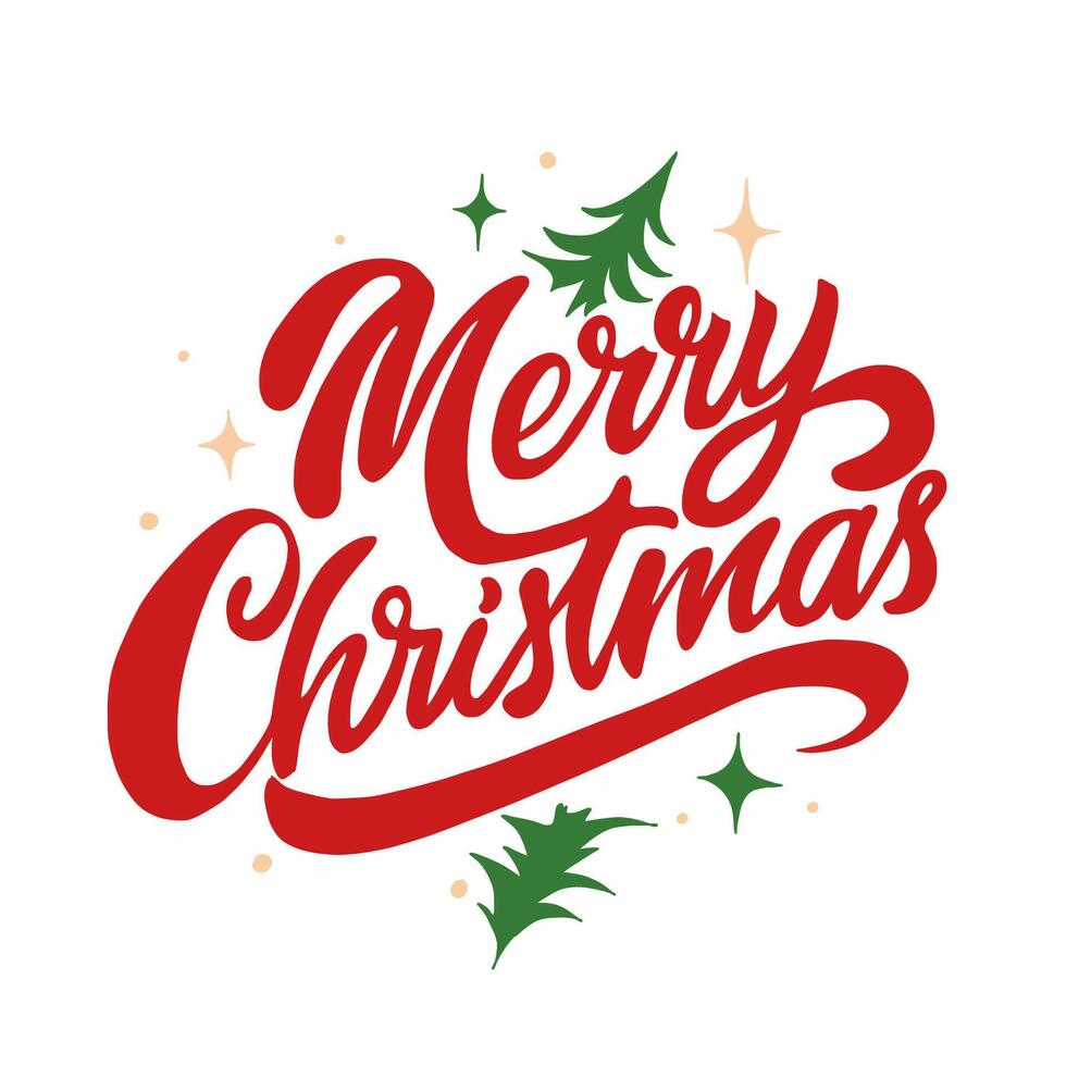 Merry Christmas hand written lettering with christmas trees vector