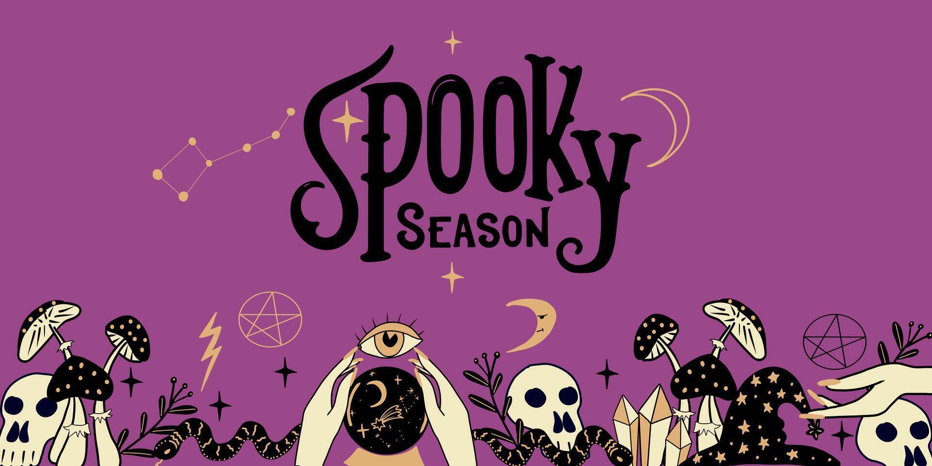 Halloween horizontal banner with text Spooky Season. vector
