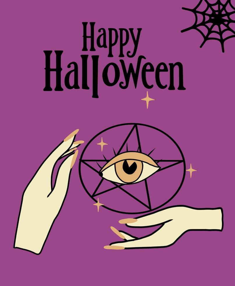 Halloween greeting card with hand drawn magical elements vector