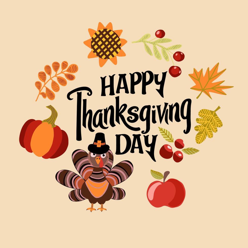 Thanksgiving Day set of Hand drawn illustrations. vector