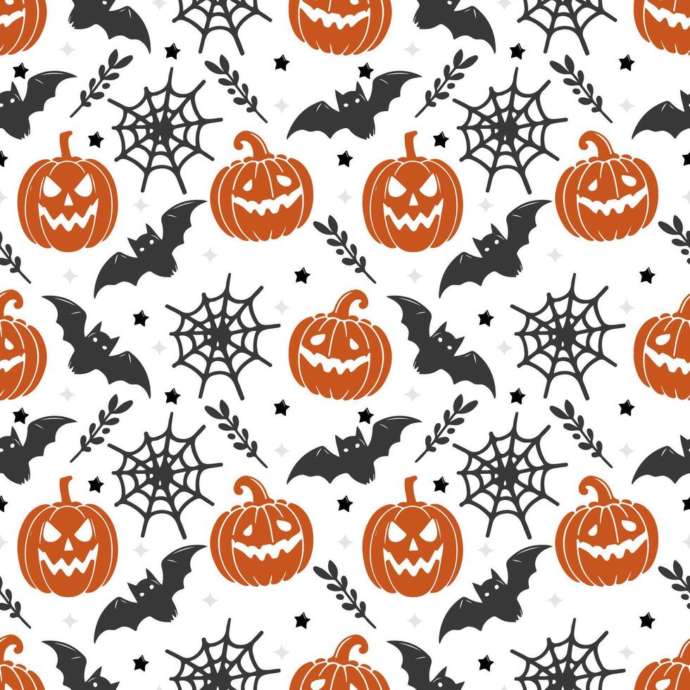 Halloween seamless pattern with bats and pumpkins. vector