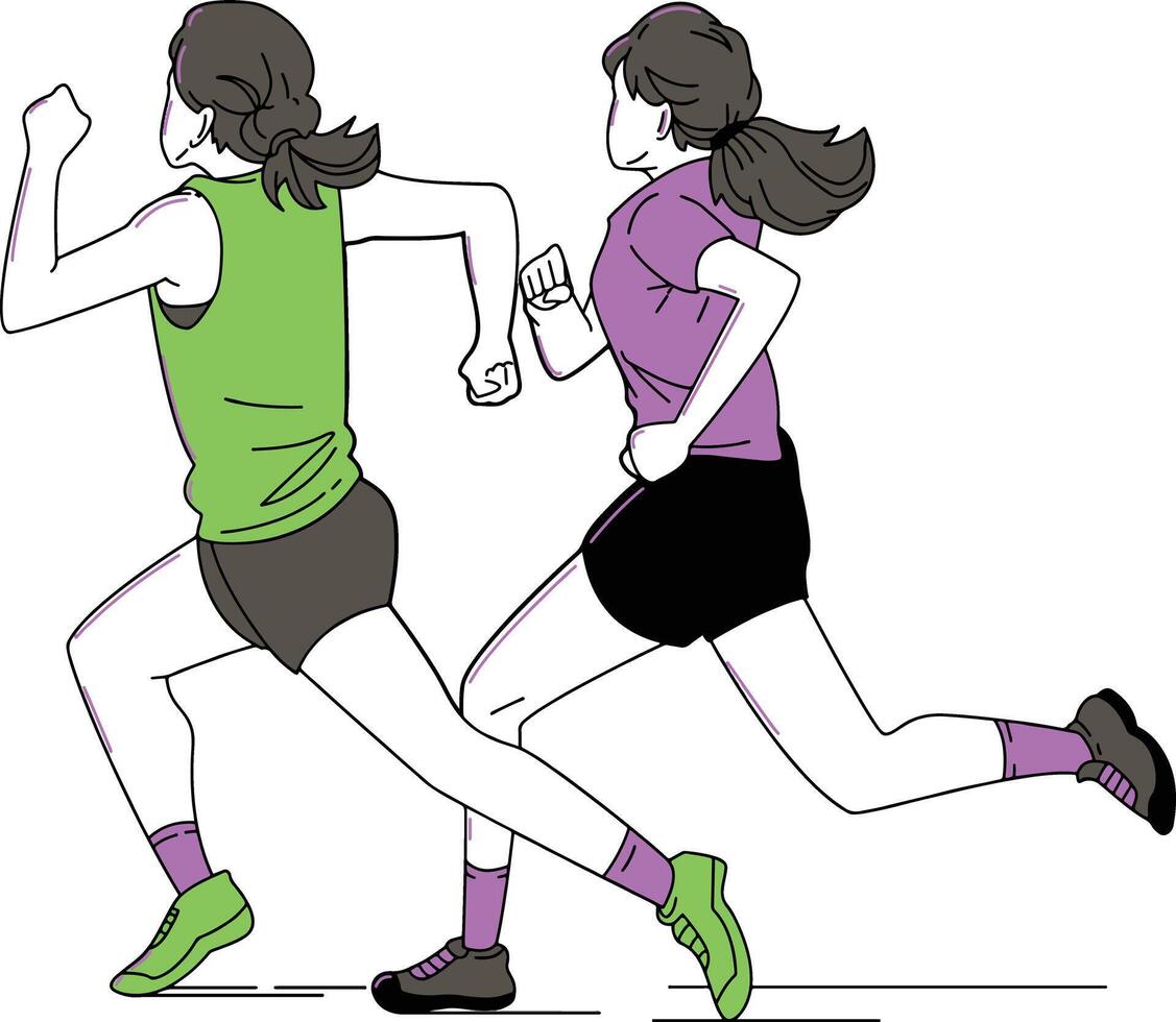women run in the sports ground vector