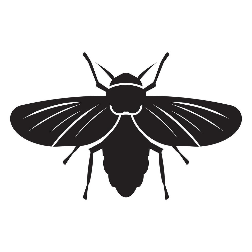 Black Silhouette of a Flying Insect on White Background vector