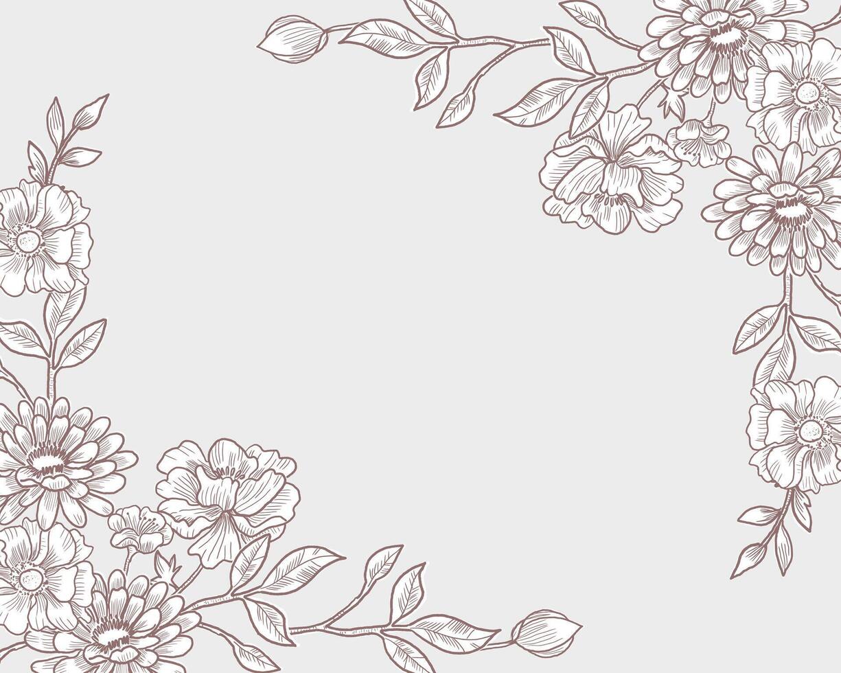 Hand Drawn Dahlia and Anemone Flower Border vector