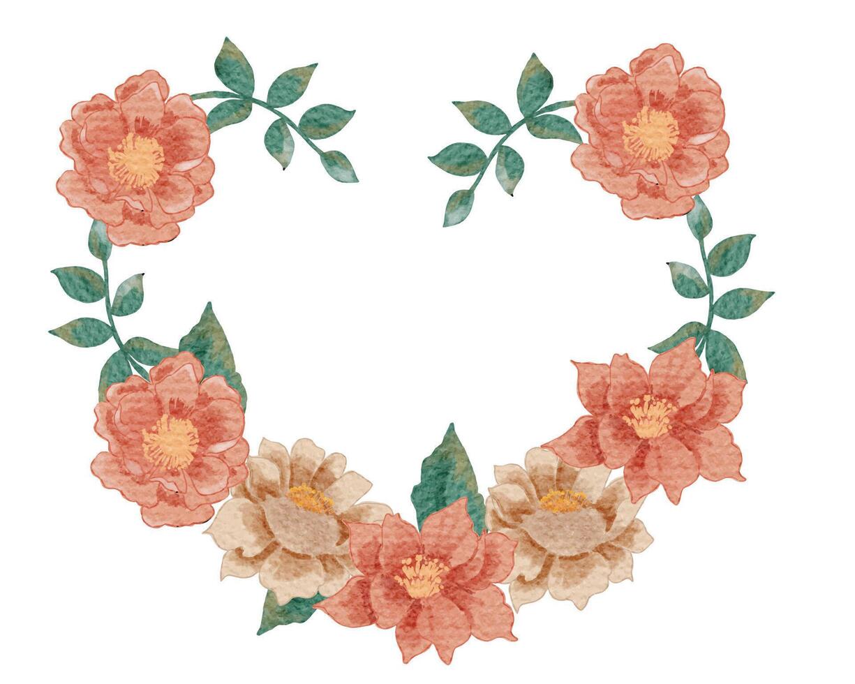 Vintage Anemone Watercolor Flower Wreath vector